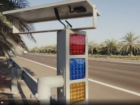 Still from official video showing the coloured lights for road alerts that have now gone live in Abu Dhabi