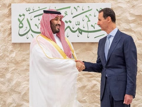 Saudi Crown Prince Mohammad bin Salman with Syrian leader Bashar Al Assad in Jeddah ahead of the summit.