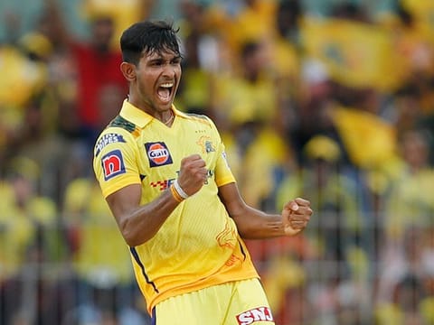 Matheesha Pathirana of Chennai Super Kings celebrating one of his 15 during their IPL league match in Chennai this season. 
