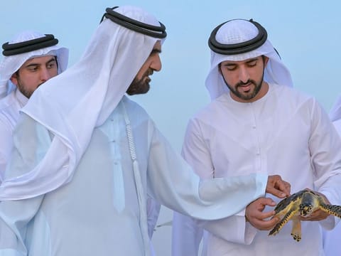 Sheikh Mohammed bin Rashid accompanied by Sheikh Hamdan during the visit to Jebel Ali Beach where he approved ‘Dubai Master Plan for Public Beaches’ 