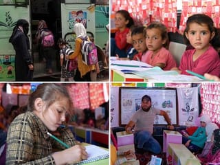 Photos: Children in quake-hit Syria learn in buses turned classrooms