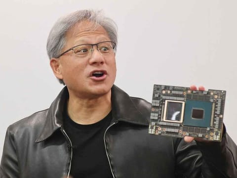 File photo shows Jensen Huang, CEO of Nvidia, speaking during a press conference at the Computex 2023 in Taipei on May 30, 2023. 