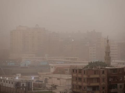 General view of buildings during a sandstorm in Cairo, Egypt.