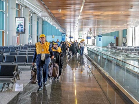 Pilgrims arrive in the Saudi holy city of Medina.