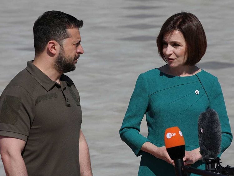 Ukraine's President Volodymyr Zelenskiy and Moldova's President Maia Sandu 