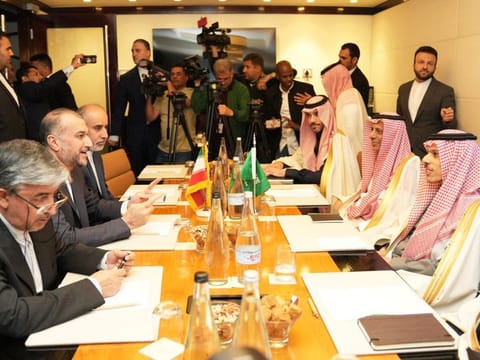  Iranian Foreign Minister Hossein Amir-Abdollahian meets with Saudi Arabia's Foreign Minister Prince Faisal bin Farhan in Cape Town, on June 2, 2023.  