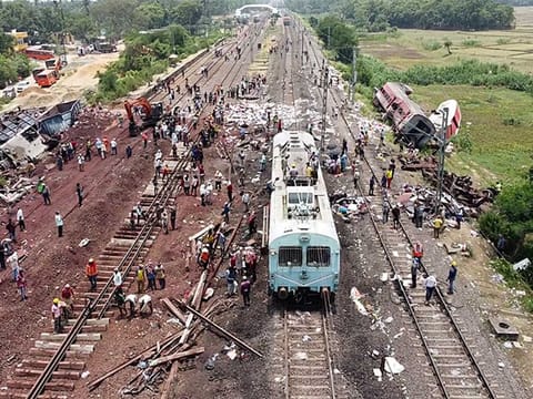 Restoration work underway at the train accident site in Balasore, Odisha on Sunday, June 4, 2023. 