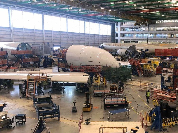 Boeing 787 Dreamliners are built at the aviation company's North Charleston, South Carolina, assembly plant