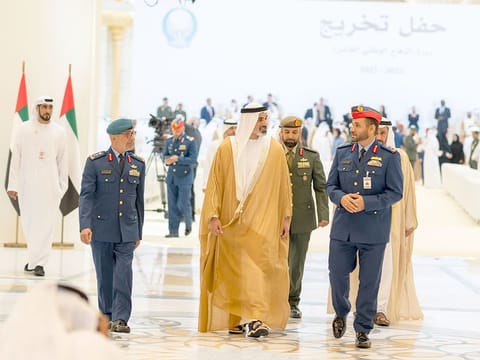 Sheikh Khaled praised the role of the National Defence College in training and preparing Emirati military and civilian leaders who can adapt to rapidly changing diplomatic, economic, informational, and military landscapes.