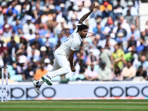 India’s Umesh Yadav bowls during Day 1 of the ICC World Test Championship cricket final against Australia at The Oval, in London, on June 7, 2023. Yadav went wicketless as Australia overcame early trouble to post a good score. 
