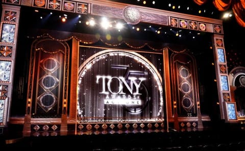  The stage appears before the start of the 75th annual Tony Awards on June 12, 2022 in New York.