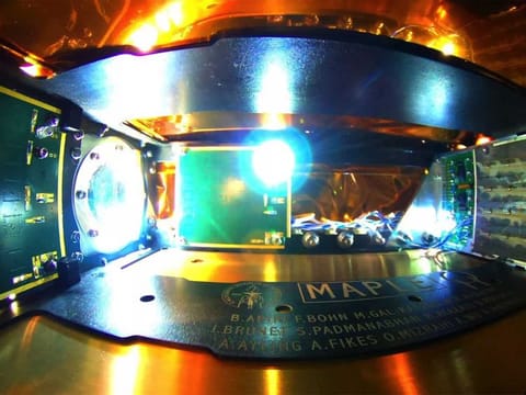An image of the interior of MAPLE, the instrument aboard the Space Solar Power Demonstrator that achieved the wireless transmission of energy through space..