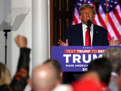 Former President Donald Trump speaks to supporters at Trump National Golf Club in Bedminster following his appearance in a Miami court on June 13, 2023 in Bedminster, New Jersey. Trump appeared in court in Miami to answer a 37-count indictment that alleges he willfully retained classified documents after he left office and refused to return them.  