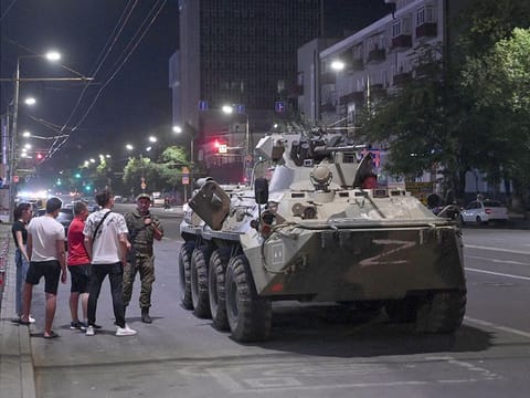 An armoured personnel carrier (APC) is seen on a street of the southern city of Rostov-on-Don, Russia on June 24, 2023. 