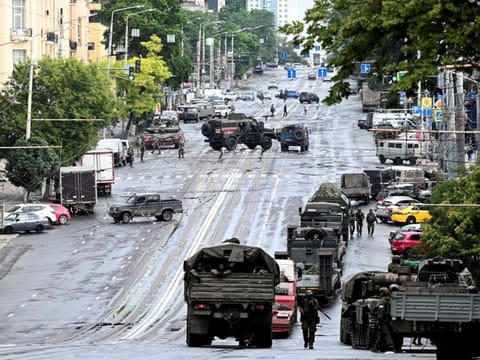 Fighters of Wagner private mercenary group are deployed in a street near the headquarters of the Southern Military District in the city of Rostov-on-Don, Russia, June 24, 2023.  