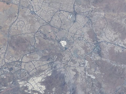 The Masjid Al Haram, or the Grand Mosque, and its vicinity is located in the white area in the centre of this image of Makkah from space taken by Al Neyadi