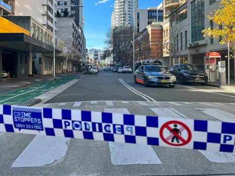 Police block off a street at Bondi Junction, an eastern suburb of Sydney on June 27, 2023 after a suspected shooting incident.