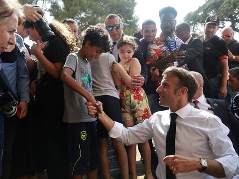 French President Emmanuel Macron visits the Benza district in Marseille, France, 28 June 2023. Two years after the launch of transformation plan, the President Macron visits Marseille from 26 till 28 June 2023 to review the various projects undertaken in the second largest city in France.   