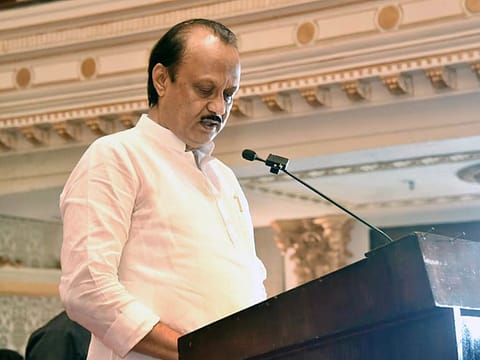 Nationalist Congress Party (NCP) leader Ajit Pawar takes oath as the second Deputy Chief Minister of Maharashtra in Mumbai 