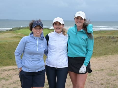Jenny Hennessy (centre) with Aideen Walsh (left) and Aine Donegan (right) at Lahinch Golf Club