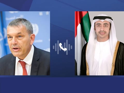 Sheikh Abdullah stressed the UAE’s unwavering commitment to supporting UNRWA during a phone call with Philippe Lazzarini.