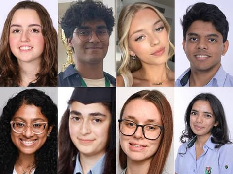 TOP ACHIEVERS (clockwise from top left): Alice Gazel, Benjamin Jobilal, Charlotte Suykens, Kshiteez Panigrahi, Naja Baumann, Prateeti Saran, Rawan Najim, and Shriya Karlapudi.