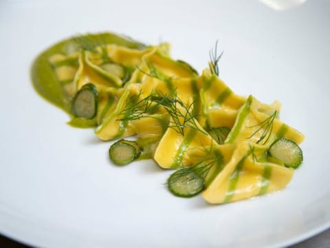 Creamy Fagottini with oysters and zucchini 