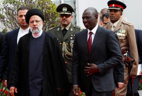 Iran's President Ebrahim Raisi with Kenya's President William Ruto in Nairobi on July 12, 2023.  