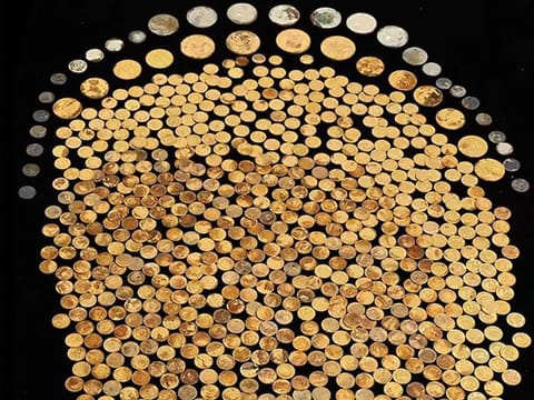 This undated image shows a collection of US Gold Dollars in Type I, Type II, and Type III, with the date range of 1854-1862; $10 Liberty’s with a date range of 1840-1862; $20 Libertys dated between 1857 and 1862; and 1863-P $20 Gold Liberty coins. 