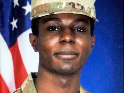 Family photo shows a portrait of American soldier Travis King displayed at the home of his grandfather Carl Gates, Wednesday, July 19, 2023