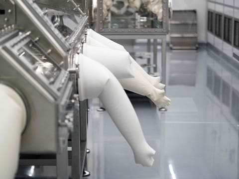 The OSIRIS-REx Curation Lab, where samples will be processed, is seen during a media day hosted by NASA to preview the OSIRIS-REx Sample Lab at Johnson Space Center in Houston, Texas, on July 24, 2023. 