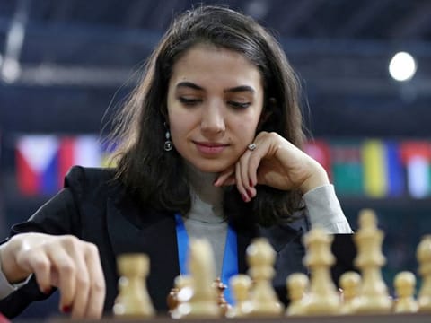 Sara Khadem of Iran plays against Olga Girya of Russia.  