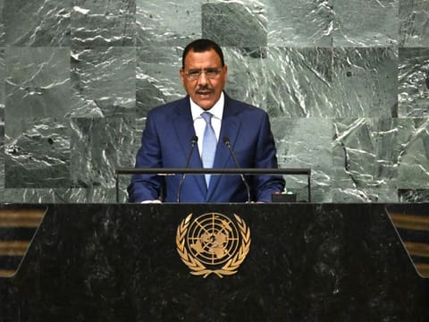 Nigerien President Mohammad Bazoum addresses the 77th session of the United Nations General Assembly at the UN headquarters in New York City on September 22, 2022.  