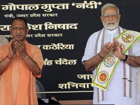  India's Prime Minister Narendra Modi with Uttar Pradesh Chief Minister Yogi Adityanath in Jalaun, UP 