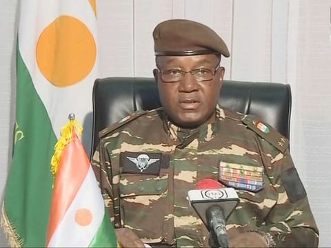 General Abdourahamane Tiani, Niger’s new strongman, speaking on national television and reads a statement as "President of the National Council for the Safeguarding of the Fatherland", after the ouster of President-elect Mohamed Bazoum. 