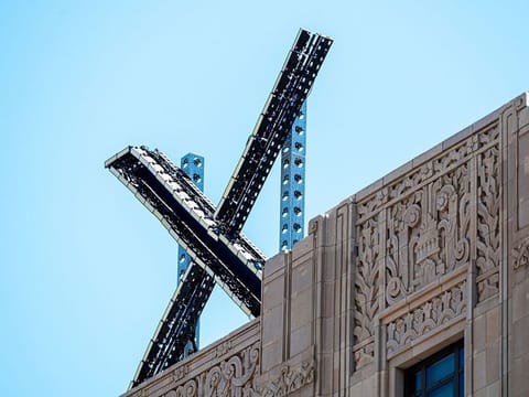 The new X logo at the company's headquarters in San Francisco, California.