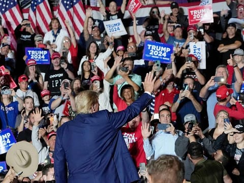 Republican presidential candidate and former President Donald Trump leaves a campaign rally, on Saturday, July 29, 2023, in Erie, Pennsylvania. 