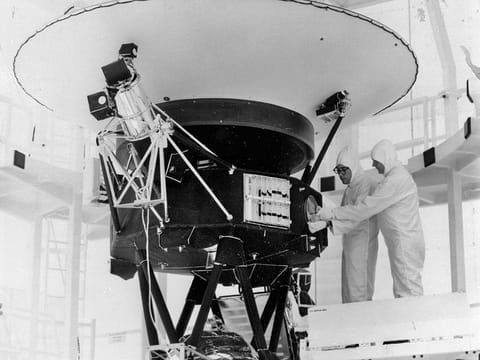 File photo: In this Aug. 4, 1977, photo provided by NASA, the "Sounds of Earth" record is mounted on the Voyager 2 spacecraft in the Safe-1 Building at the Kennedy Space Center, Fla., prior to encapsulation in the protective shroud. After days of silence, NASA has heard from Voyager 2, more than 12 billion miles away in interstellar space. Flight controllers accidentally sent a wrong command  nearly two weeks ago that tilted the spacecraft's antenna away from Earth and severed contact. The project manager said Tuesday, Aug. 1, 2023 that the fact that the Deep Space Network has picked up a “heartbeat signal” means the 46-year-old craft is alive and operating.     