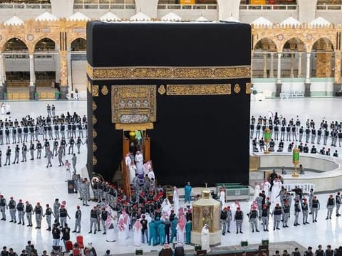 Footage in Saudi media showed the official and the invitees surrounded by security personnel as they headed to the holy site. Muslims around the world direct to Kaaba in their prayers.