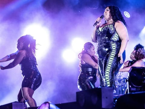 FILE PHOTO: Lizzo plays at Orange Stage at the Roskilde festival, in Roskilde , Denmark on Saturday July 1. 2023. (Photo: Helle Arensbak/Ritzau Scanpix)  Ritzau Scanpix/via REUTERS    ATTENTION EDITORS - THIS IMAGE WAS PROVIDED BY A THIRD PARTY. DENMARK OUT. NO COMMERCIAL OR EDITORIAL SALES IN DENMARK./File Photo