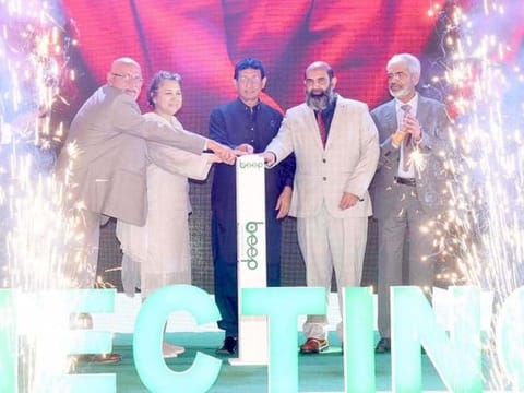 Pakistan’s Federal Minister for IT and Telecom Syed Aminul Haque at the launch of ‘Beep Pakistan’ App on August 7, 2023, in Islamabad. 
