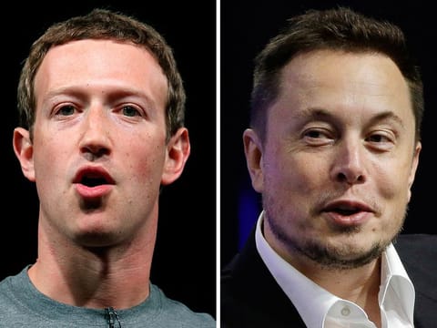 File photo: Meta CEO Mark Zuckerberg, left, and Tesla and SpaceX CEO Elon Musk.  