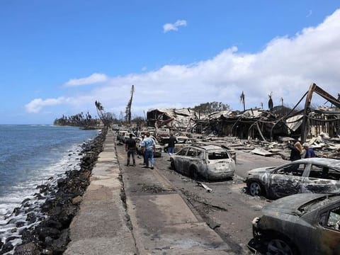 A view of damage cause by wildfires in Lahaina, Maui, Hawaii.