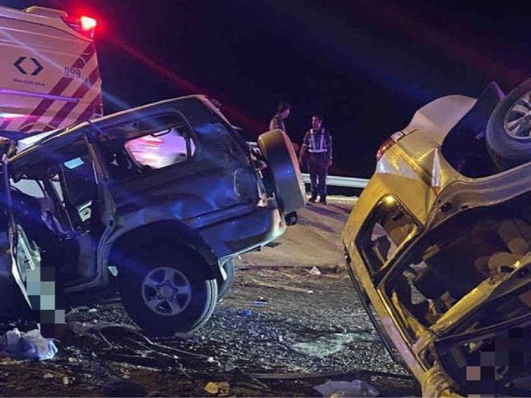 Abu Dhabi Police picture showing accident in which 5 Emiratis were killed in Al Ain on Aug 22, 2023