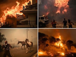 Photos: Greek firefighters battle major blazes on multiple fronts