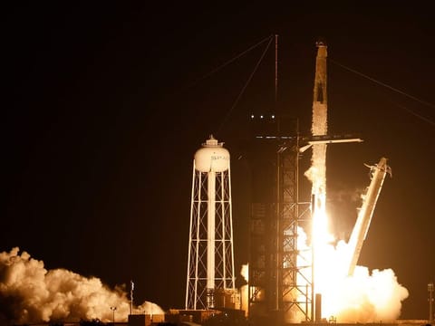 A SpaceX Falcon 9 rocket with the Crew Dragon spacecraft with astronauts on a mission to the International Space Station lifts off from pad 39A at Kennedy Space Center in Cape Canaveral, Florida, on Saturday, August 26, 2023. 