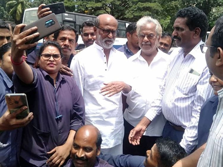 Indian actor Rajinikanth at bus depot 4 of the Bengaluru Metropolitan Transport Corporation.