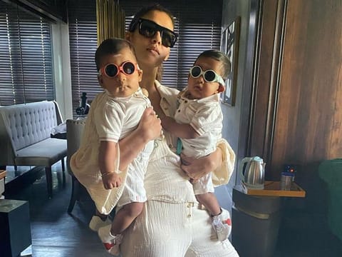 Indian actress Nayanthara with her sons.