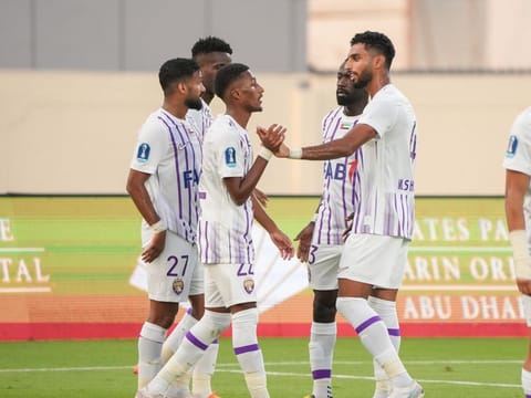 Al Ain players celebrate during the match aagainst Batayeh FC. Al Zaeem have once again set lofty sights this season.