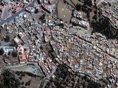 Damaged homes in the aftermath of the deadly 6.8-magnitude September 8 earthquake, in the town of Amizmiz in al-Haouz province in the High Atlas mountains of central Morocco.